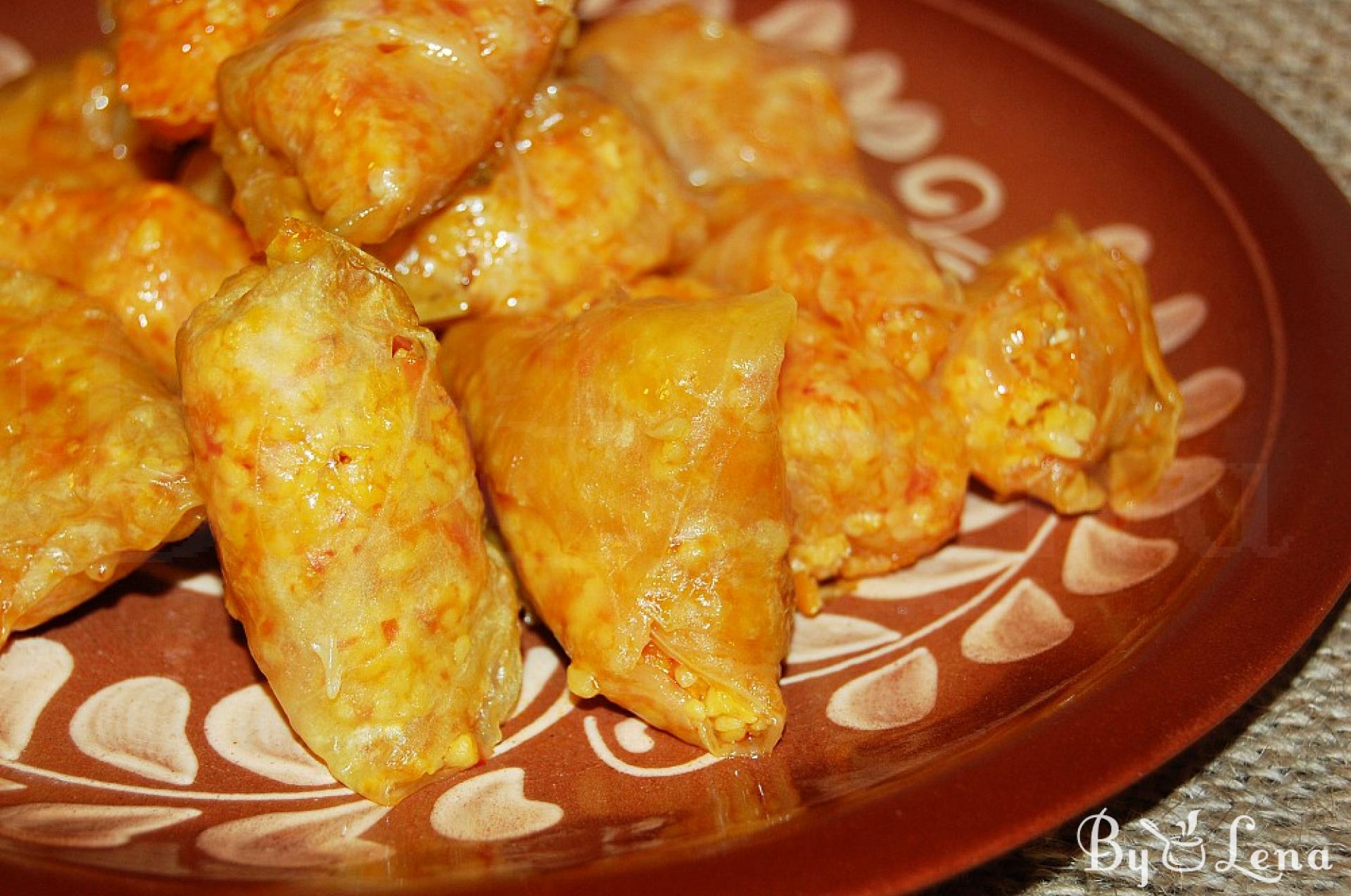 Vegan Stuffed Cabbage Rolls with Corn Grits - ByLena.com