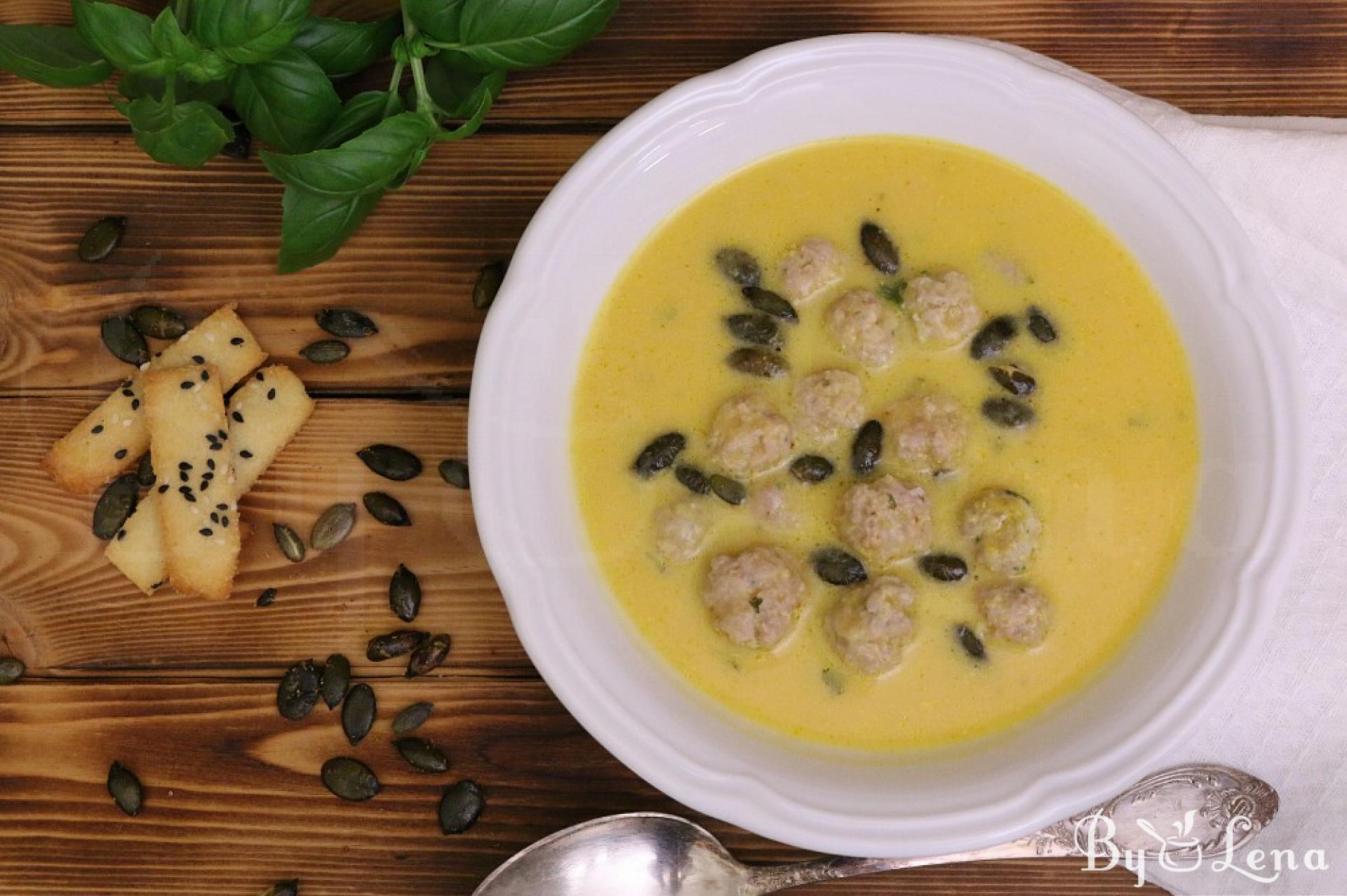 Creamy Pumpkin Soup with Meatballs - ByLena.com