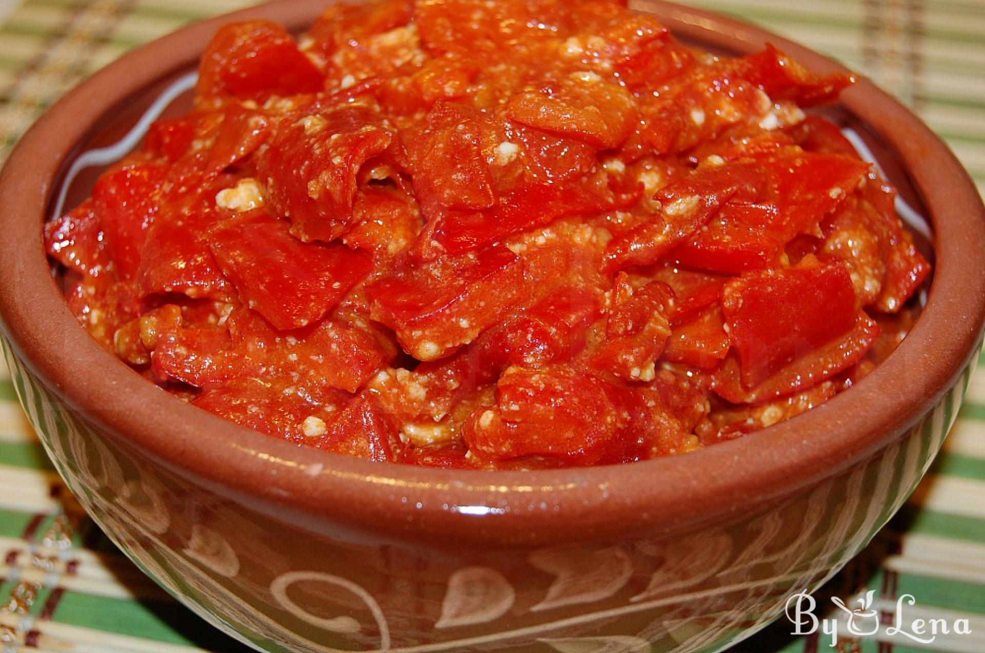 Quick & Easy Bulgarian Red Peppers with Tomatoes & Feta - ByLena.com