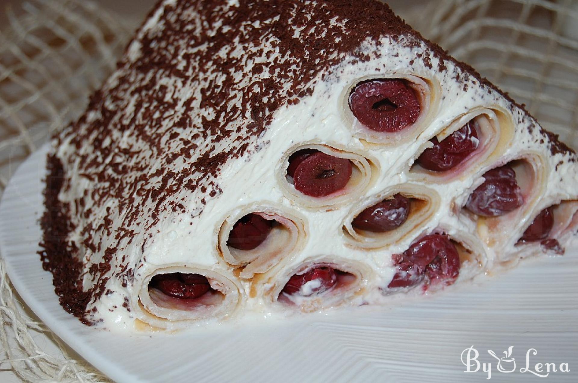 Moldovan Cherry Crepe Cake - Kushma lui Gugutza - ByLena.com
