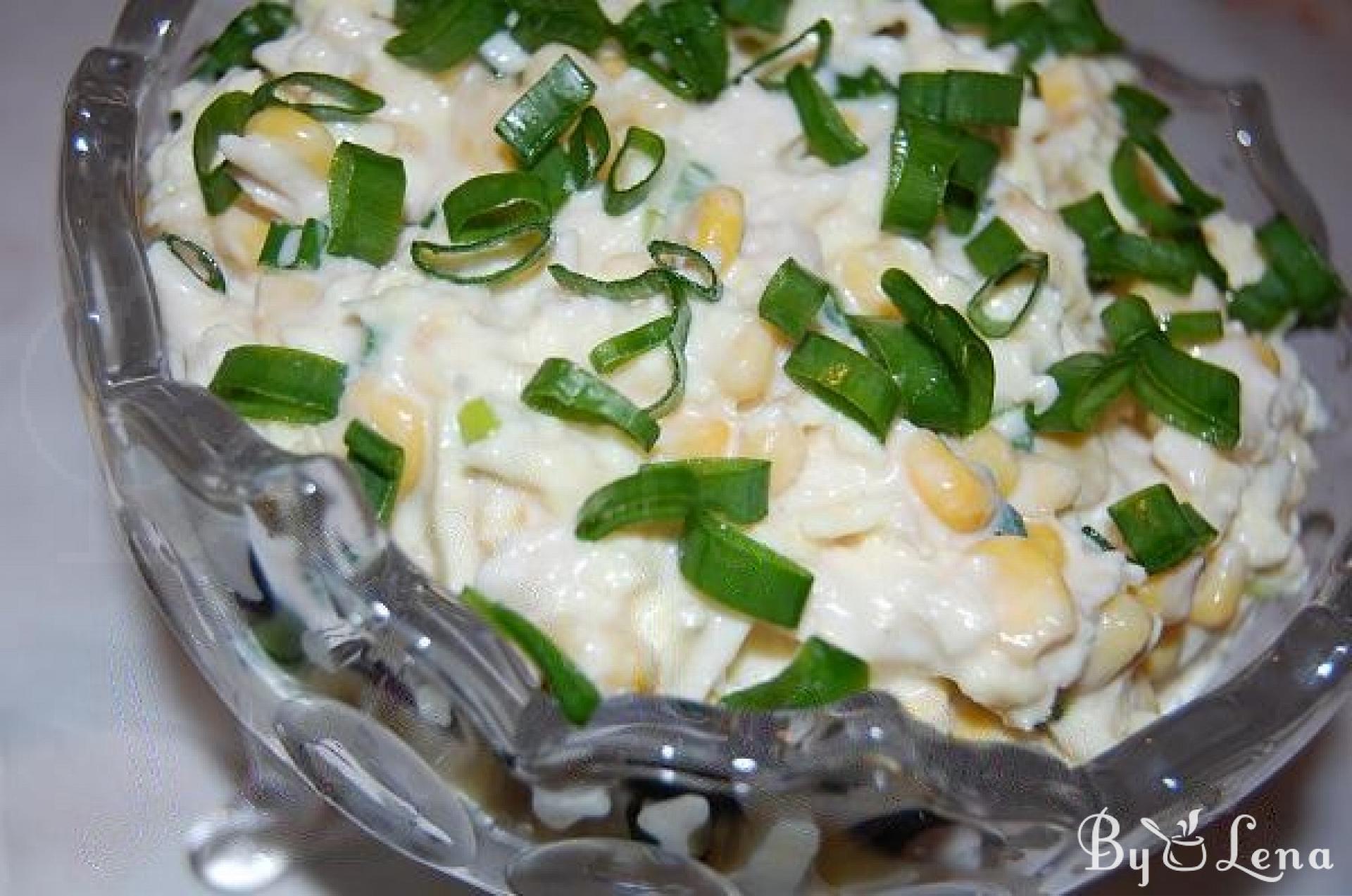Chicken and Corn Salad with Egg Pancakes - ByLena.com