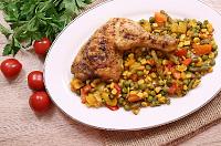 One Pan Roasted Chicken and Mexico Mix Vegetables