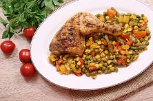 One Pan Roasted Chicken and Mexico Mix Vegetables