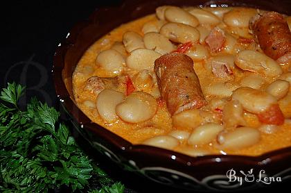 Bean Stew with Sausages and Sour Cream