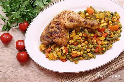 One Pan Roasted Chicken and Mexico Mix Vegetables