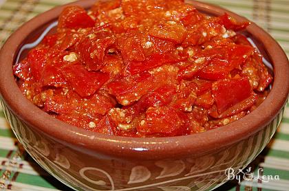 Fried Red Peppers with Fresh Tomatoes and Feta Cheese - A Bulgarian Classic