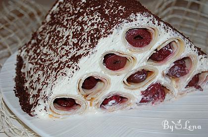 Moldovan Cherry Crepe Cake - Kushma lui Gugutza