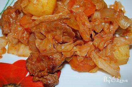 Fried Cabbage with Meat and Potatoes