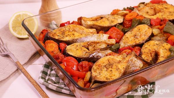 Baked fish with vegetables