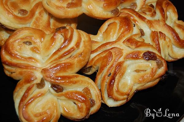 Butterfly and Hearts Shaped Sweet Buns with Raisins