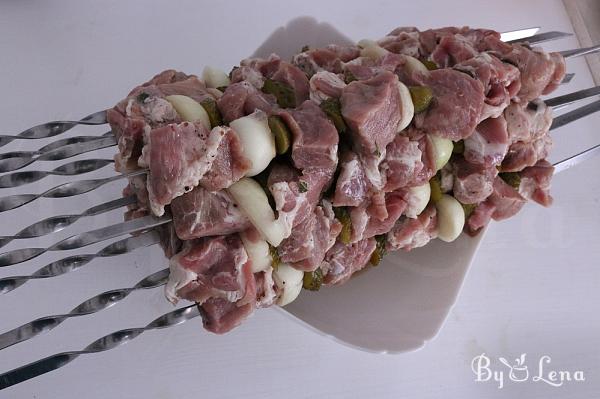 Shashlik or shashlyk (meaning skewered meat) was originally made of lamb.  Nowadays it is also made of pork or beef depending on local preferences and  Stock Photo - Alamy