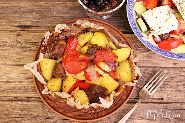 Kleftiko - meat steak and vegetables, Greek-style