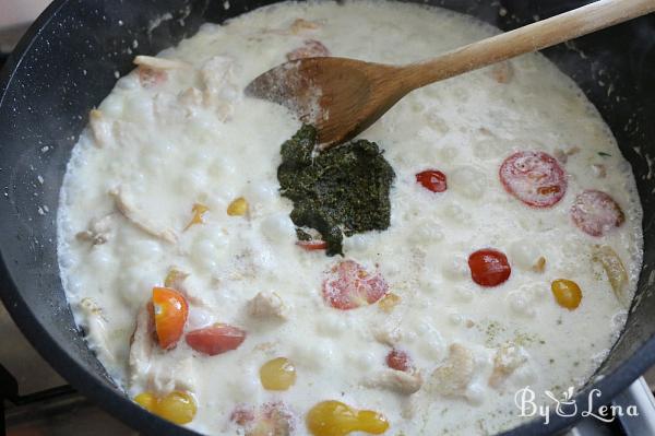 Easy Creamy Chicken Pesto Pasta - Step 7