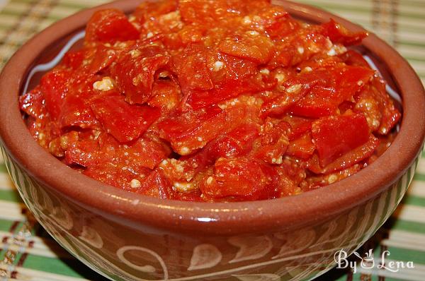 Fried Red Peppers with Fresh Tomatoes and Feta Cheese - A Bulgarian Classic - Step 6
