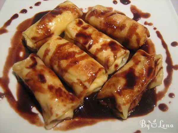 Farmer's Cheese Crepes with Chocolate Sauce